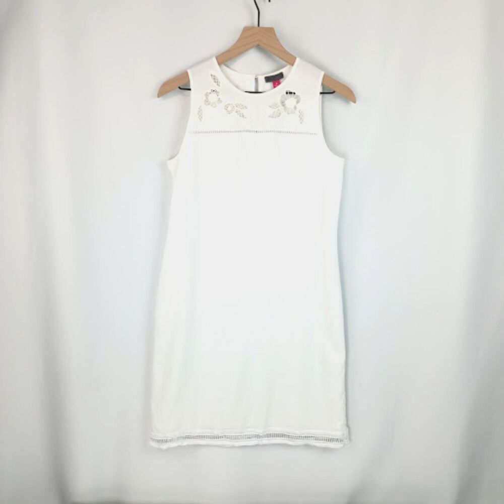Vince Camuto Women's White Linen Blend Sleeveless Shift Dress Size 0